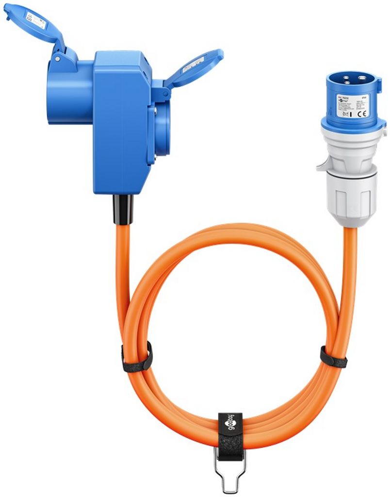 goobay CEE-adapterkabel voor caravans, 5 m, CEE-stekker op 90° CEE-bus